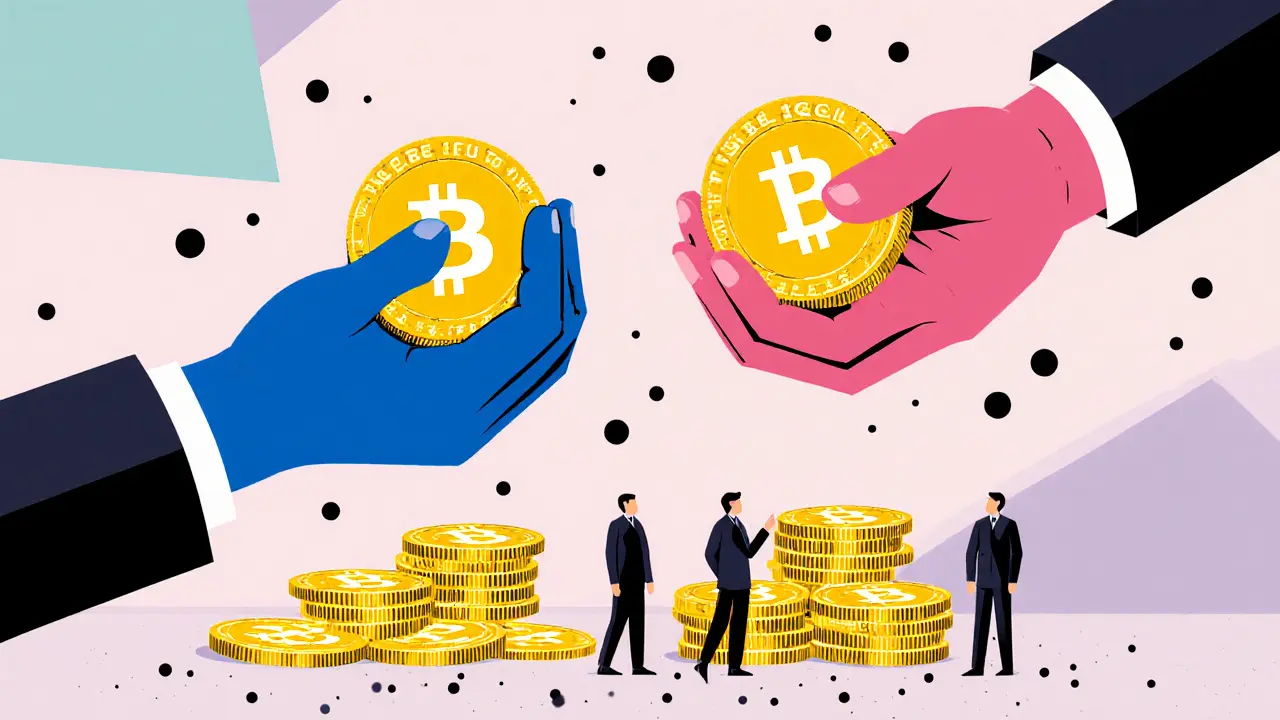 Illustration montrant quelques grosses mains tenant la majorité des tokens UGOLD.