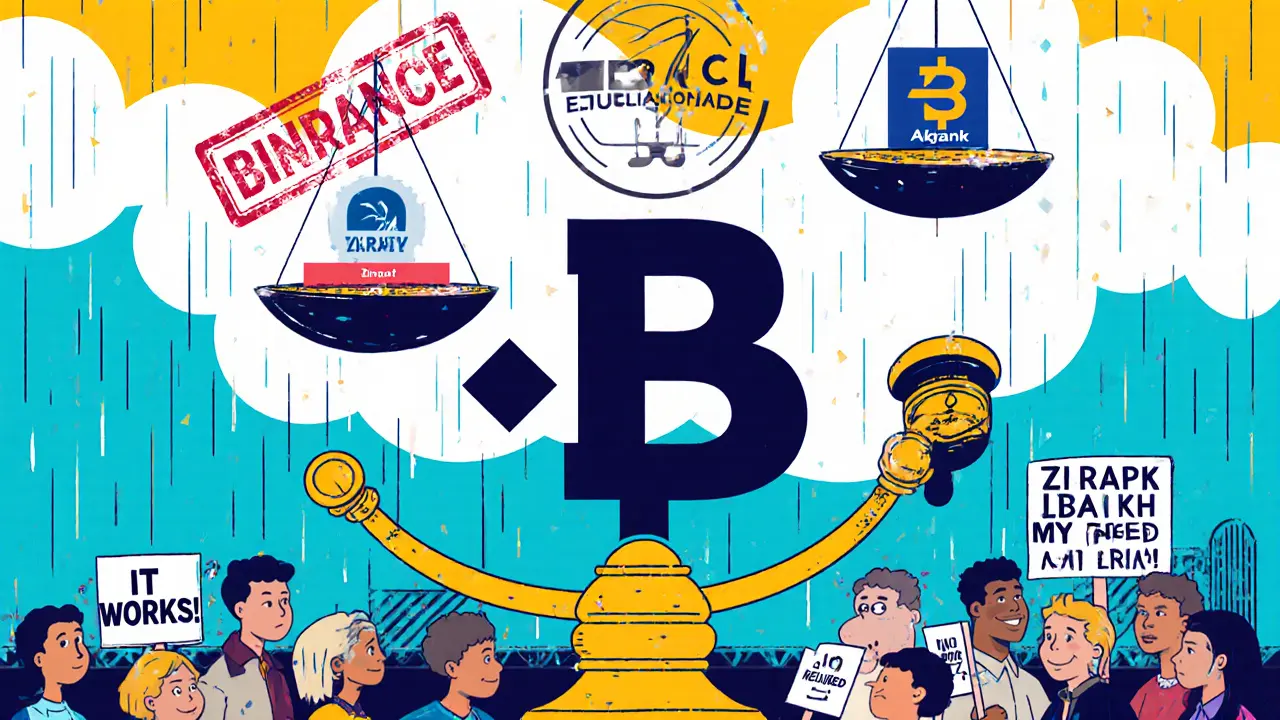 Binance TR en procès, opposant sécurité technique et absence de régulation sous un ciel géométrique.