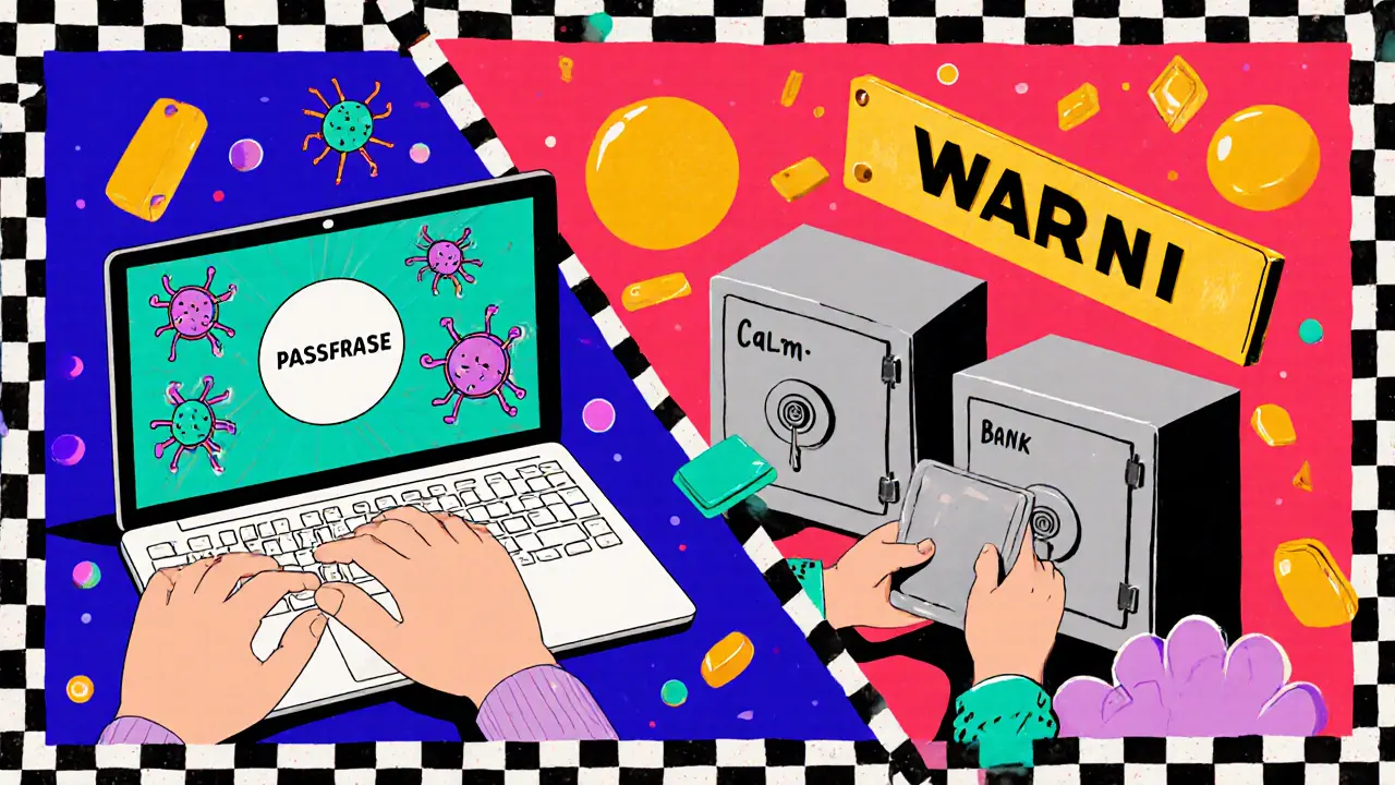 Deux copies de phrase de démarrage stockées séparément, une à la maison, une à la banque