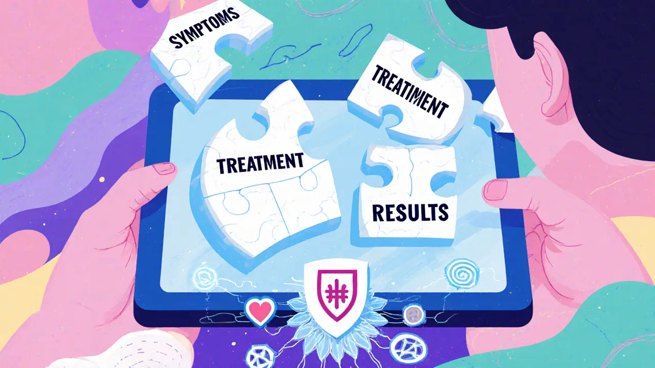 Patient contrôlant ses données médicales via une IA et une blockchain en style Memphis Design.