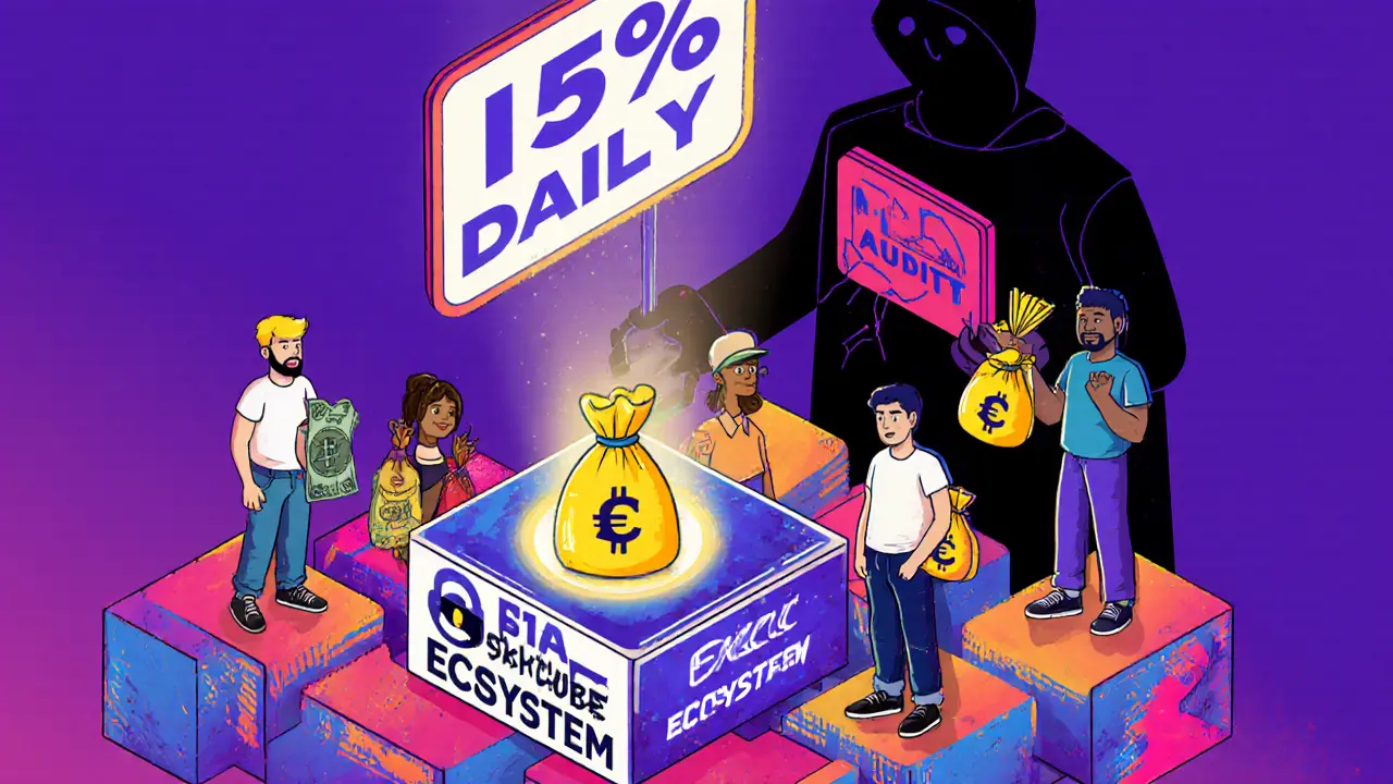 Utilisateurs sur une plateforme géométrique avec gains en SCC, contrasté avec un symbole de manque de sécurité