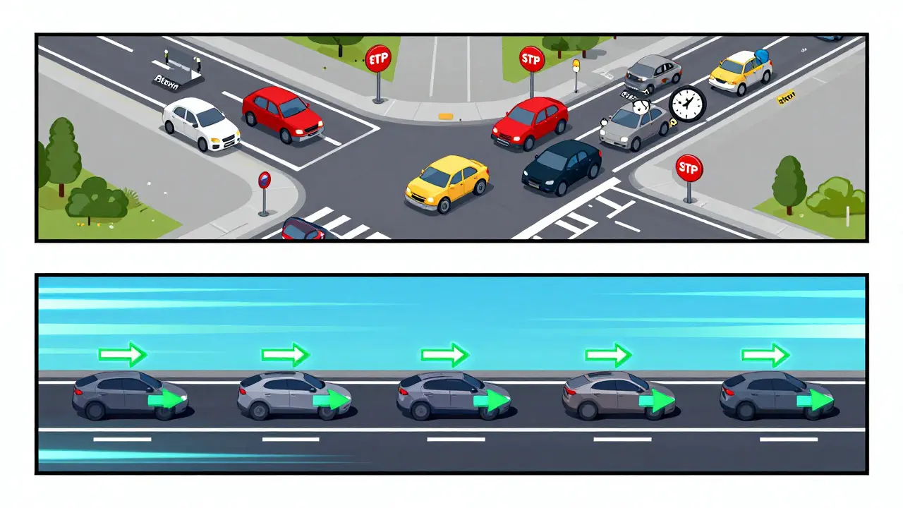 Comparaison visuelle stylisée de la vitesse de transaction entre blockchain publique et privée.