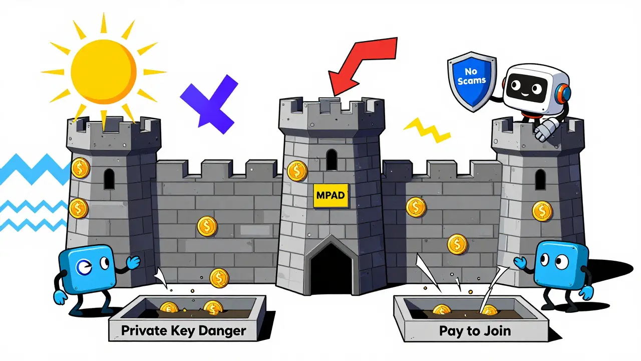 Forteresse MultiPad protégée d'escrocs en style cartoon Memphis.