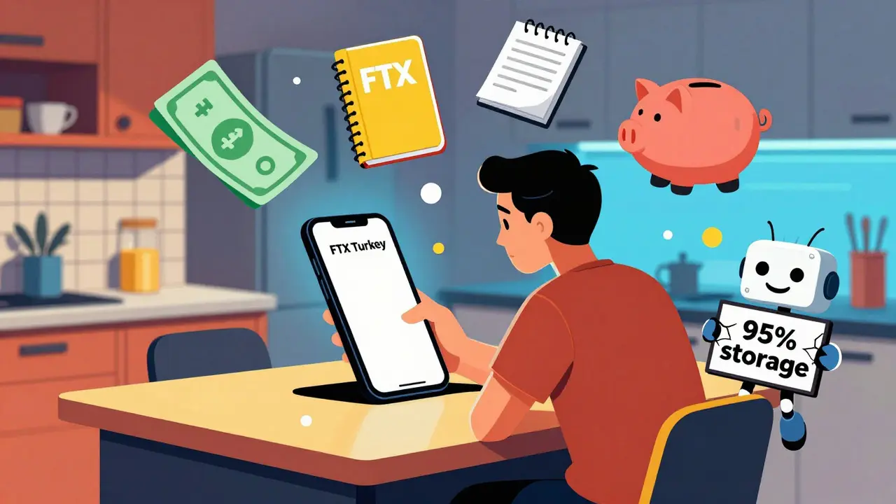 Homme turc fixant un écran vide, entouré d'objets symbolisant ses pertes.