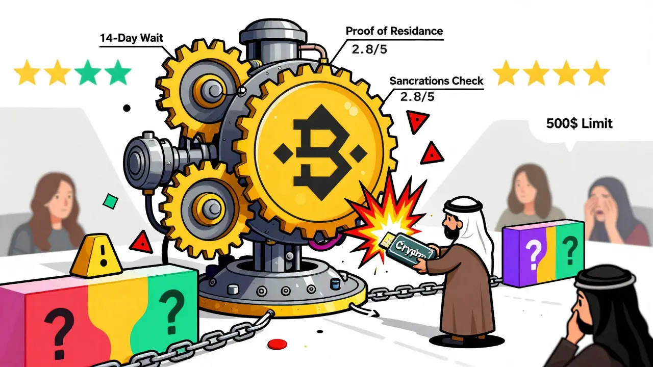 Machine Binance surcomplexifiée avec des restrictions absurdes, un utilisateur syrien essayant d&#039;y accéder.