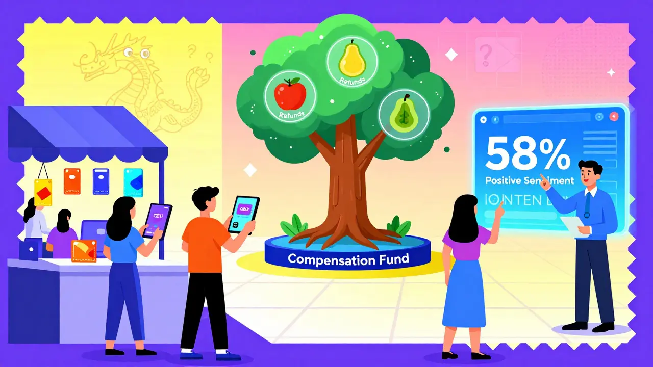 Marché philippin avec portefeuilles froids et arbre de compensation, sous l'œil vigilant de la SEC, style Memphis vif et géométrique.