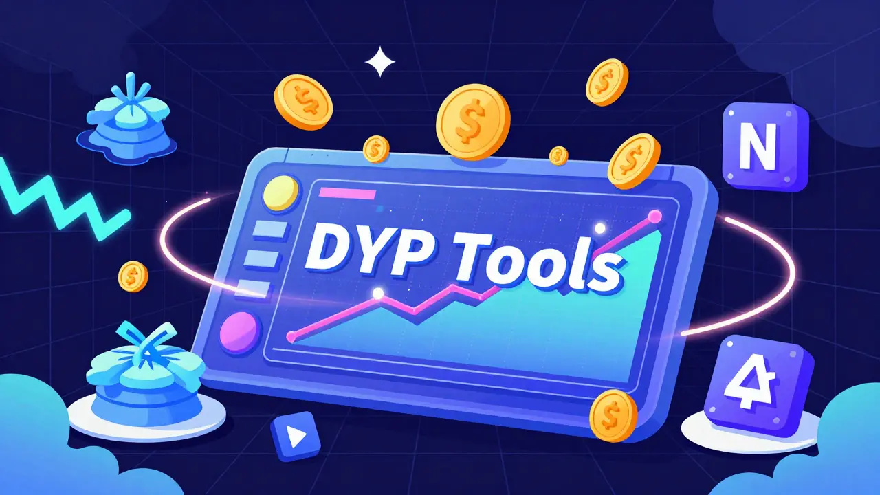 Un tableau de bord stylisé avec des graphiques abstraits et des tokens animés dans un style Memphis.