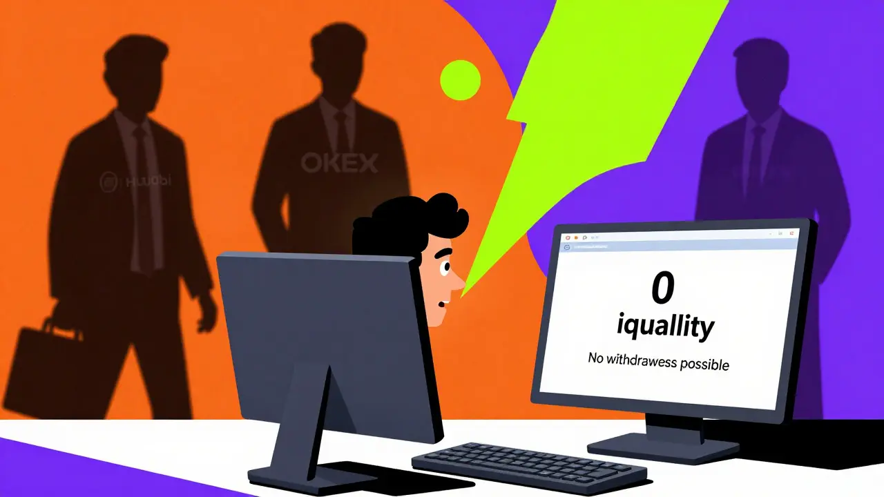 Un trader horrifié face à un écran vide '0 liquidité', tandis que des investisseurs disparaissent dans l'ombre.