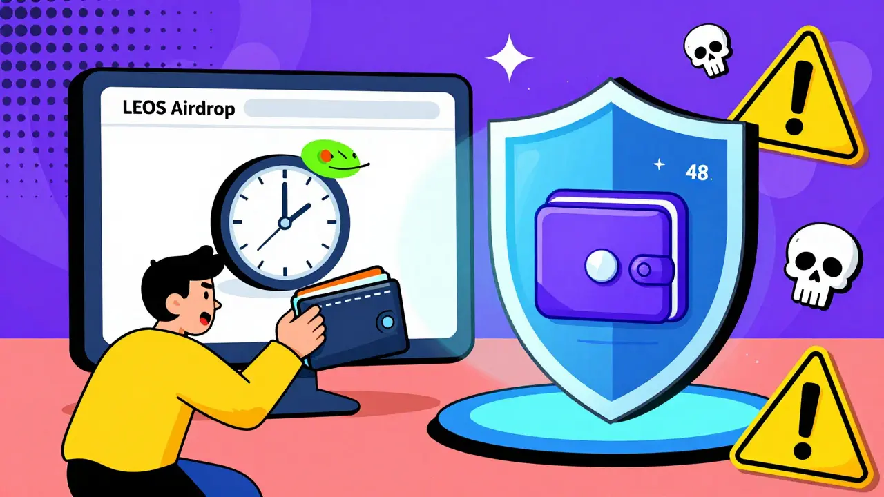 Un utilisateur déconnecte son portefeuille d'un site d'arnaque, tandis qu'un nouveau portefeuille sécurisé apparaît, en style Memphis.