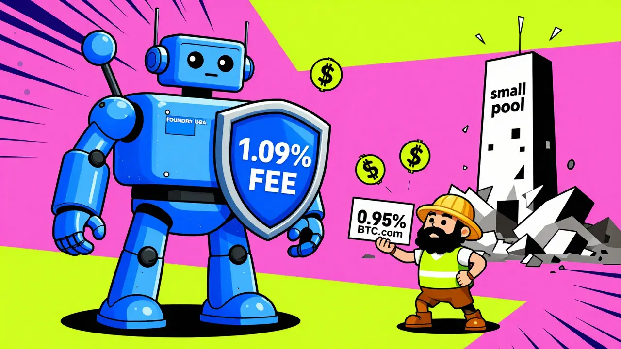 Comparaison dramatique entre un grand pool à frais élevés et un petit pool à frais bas, dans un style graphique vif et géométrique.