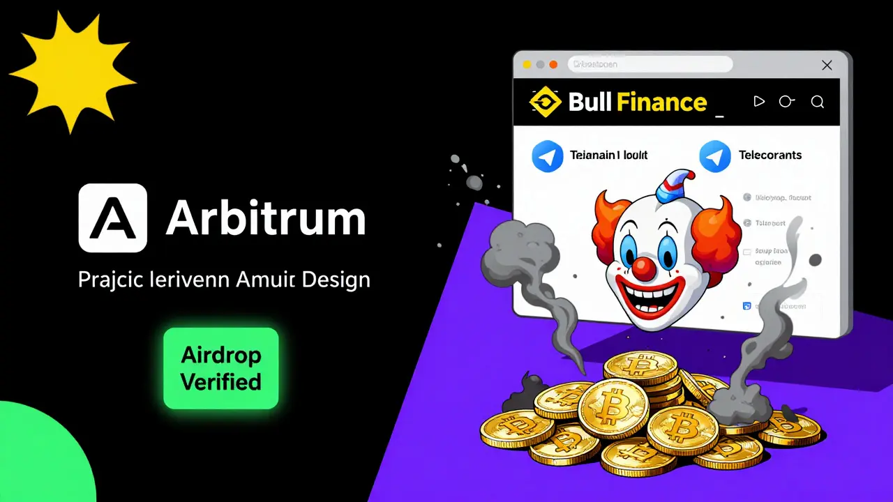 Illustration style Memphis Design : comparaison entre un airdrop légitime sécurisé et un projet frauduleux aux formes géométriques criardes.