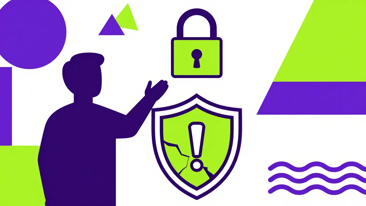 Bouclier cassé et clé privée inaccessible illustrant les risques de sécurité.