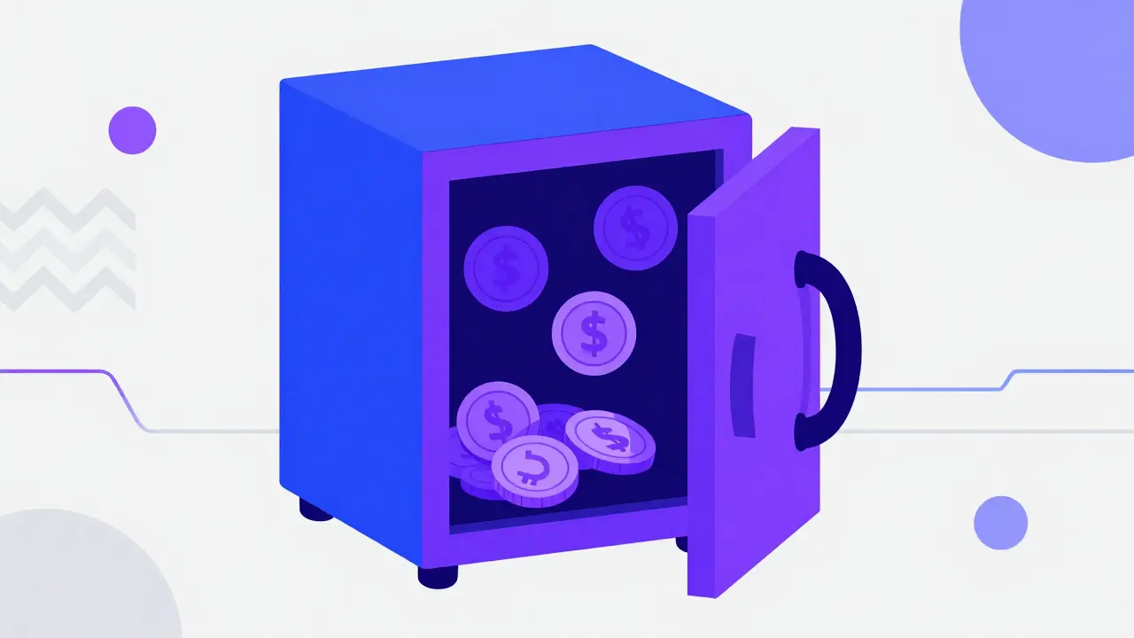 Coffre-fort numérique ouvert avec jetons blockchain sécurisés à l'intérieur.