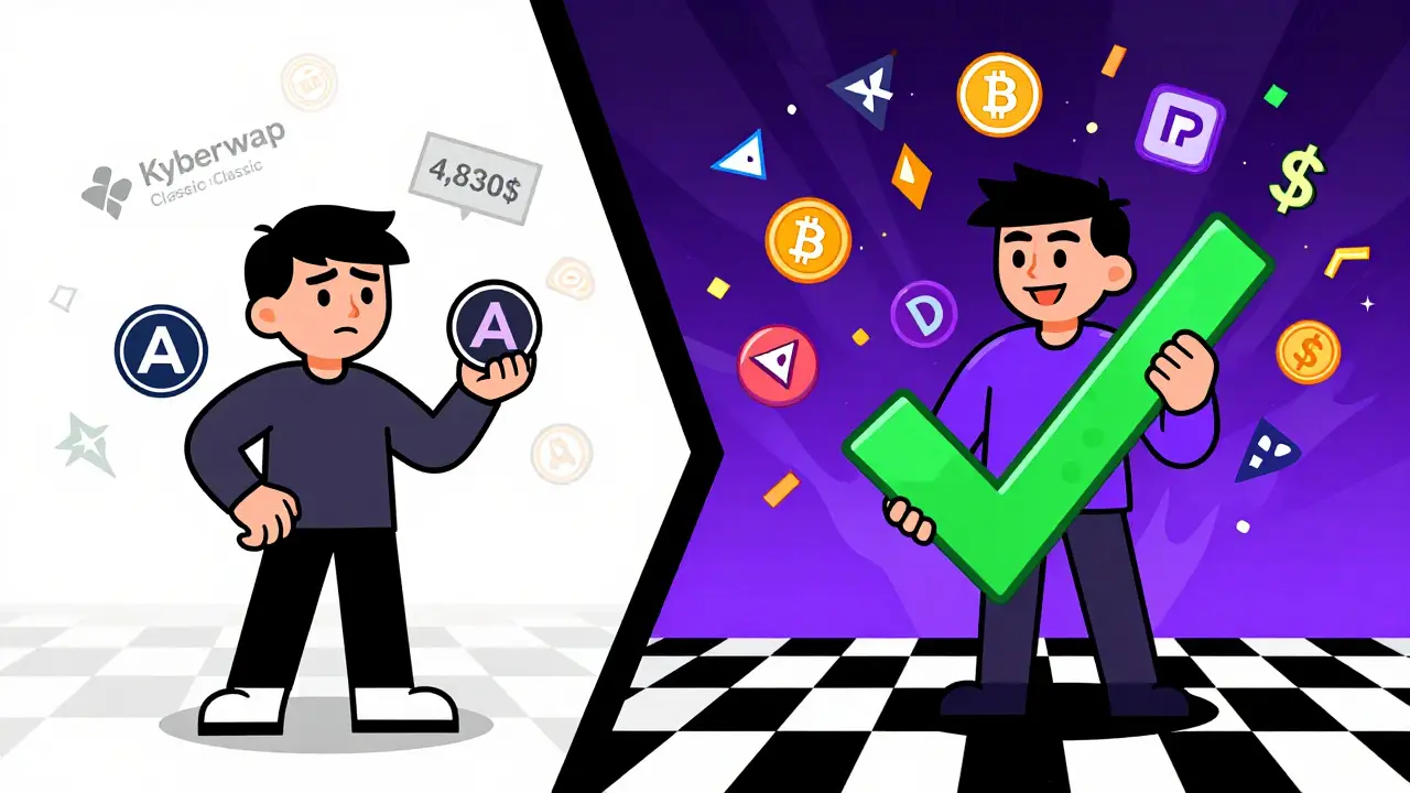 Comparaison entre un utilisateur isolé avec deux tokens et un autre entouré de dizaines de tokens populaires sur d'autres DEX.