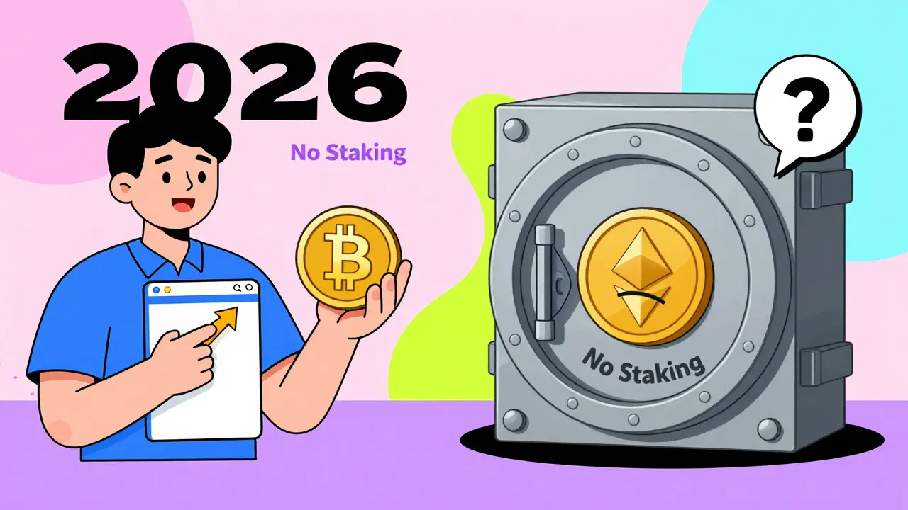 Comparaison visuelle : trading simple à gauche, absence de staking à droite avec une pièce Ethereum barrée.