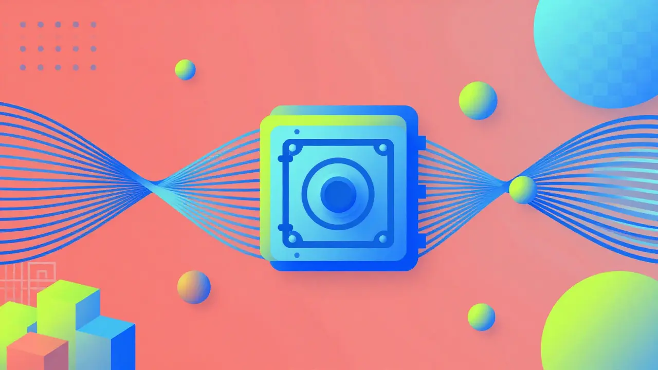 Diagramme abstrait de flux de données et monnaie numérique sécurisé.