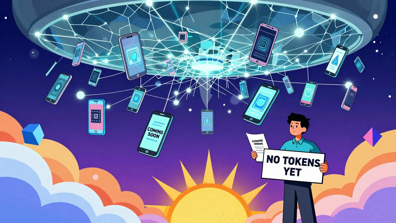 Millions de smartphones dans l'espace alimentant un réseau décentralisé, mais bloqués par un plafond cassé.