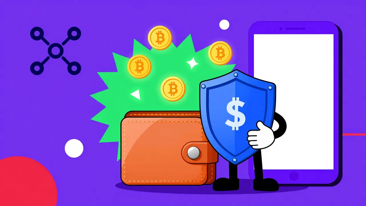 Personnage protégeant ses cryptomonnaies contre les risques de volatilité du marché.