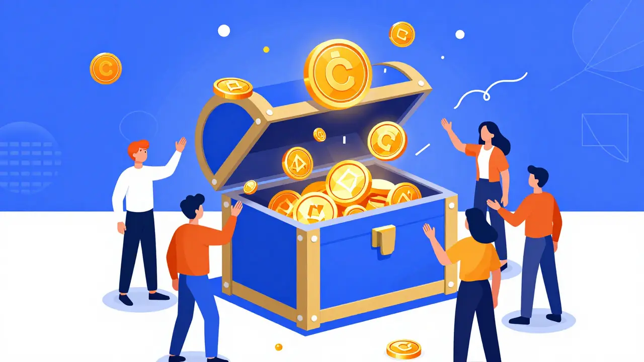 Représentation abstraite de la distribution de tokens et de la participation communautaire.