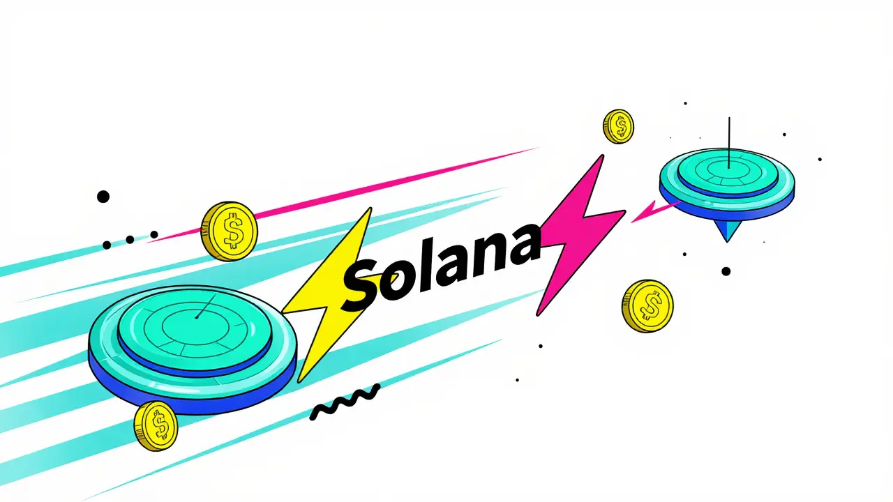 Composition géométrique Memphis représentant la rapidité de la blockchain Solana.