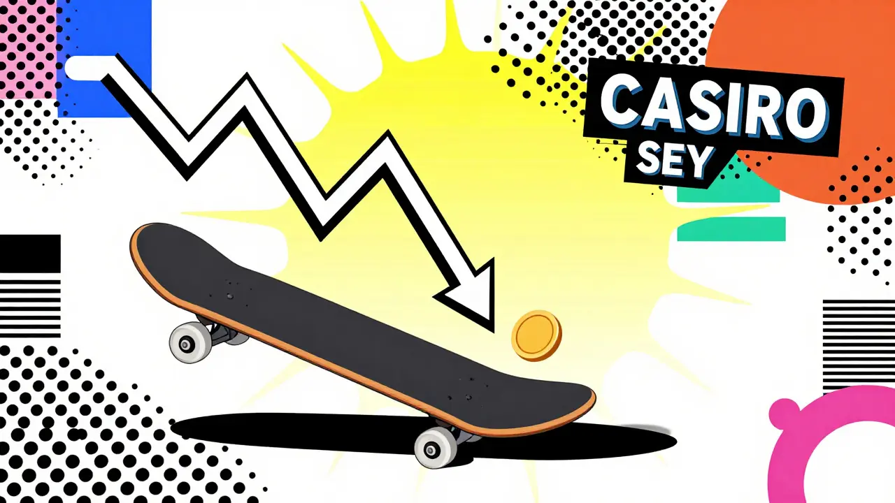 Graphique descendant et formes abstraites colorées symbolisant la chute d'un actif financier.