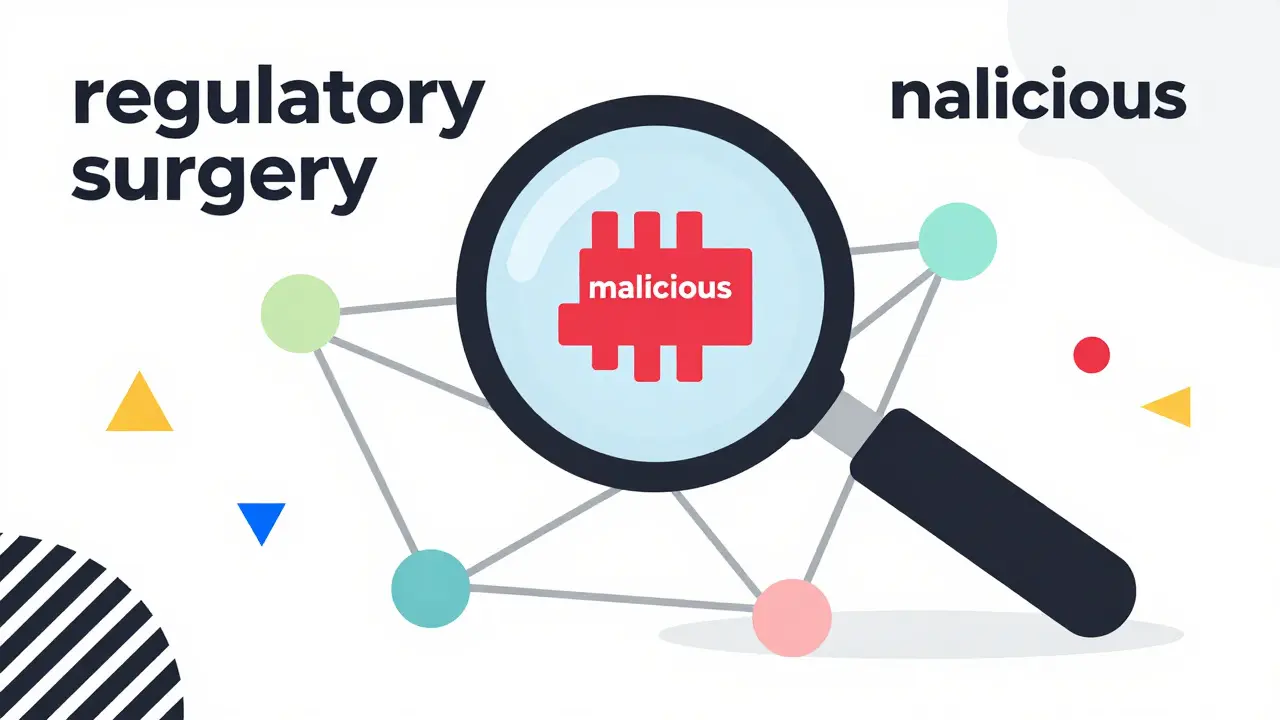 Illustration Memphis d'une loupe analysant un réseau numérique pour cibler des activités illicites.