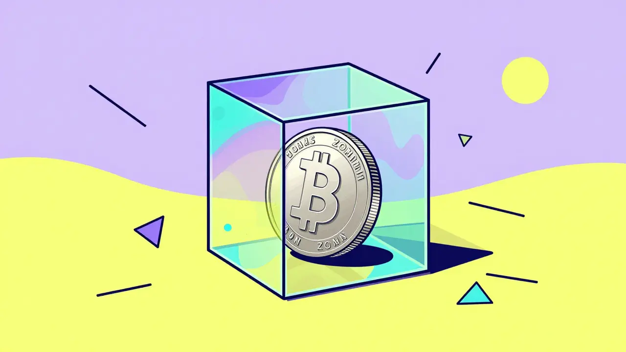 Représentation conceptuelle style Memphis d'une pièce numérique isolée dans un cube abstrait.