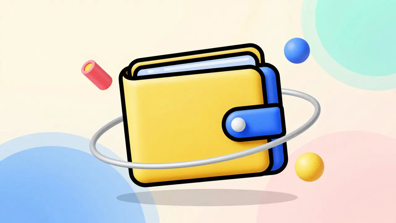 Représentation stylisée d'un portefeuille numérique natif aux couleurs vives.