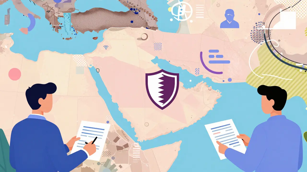 Design Memphis : carte du Golfe montrant la stabilité financière du Qatar