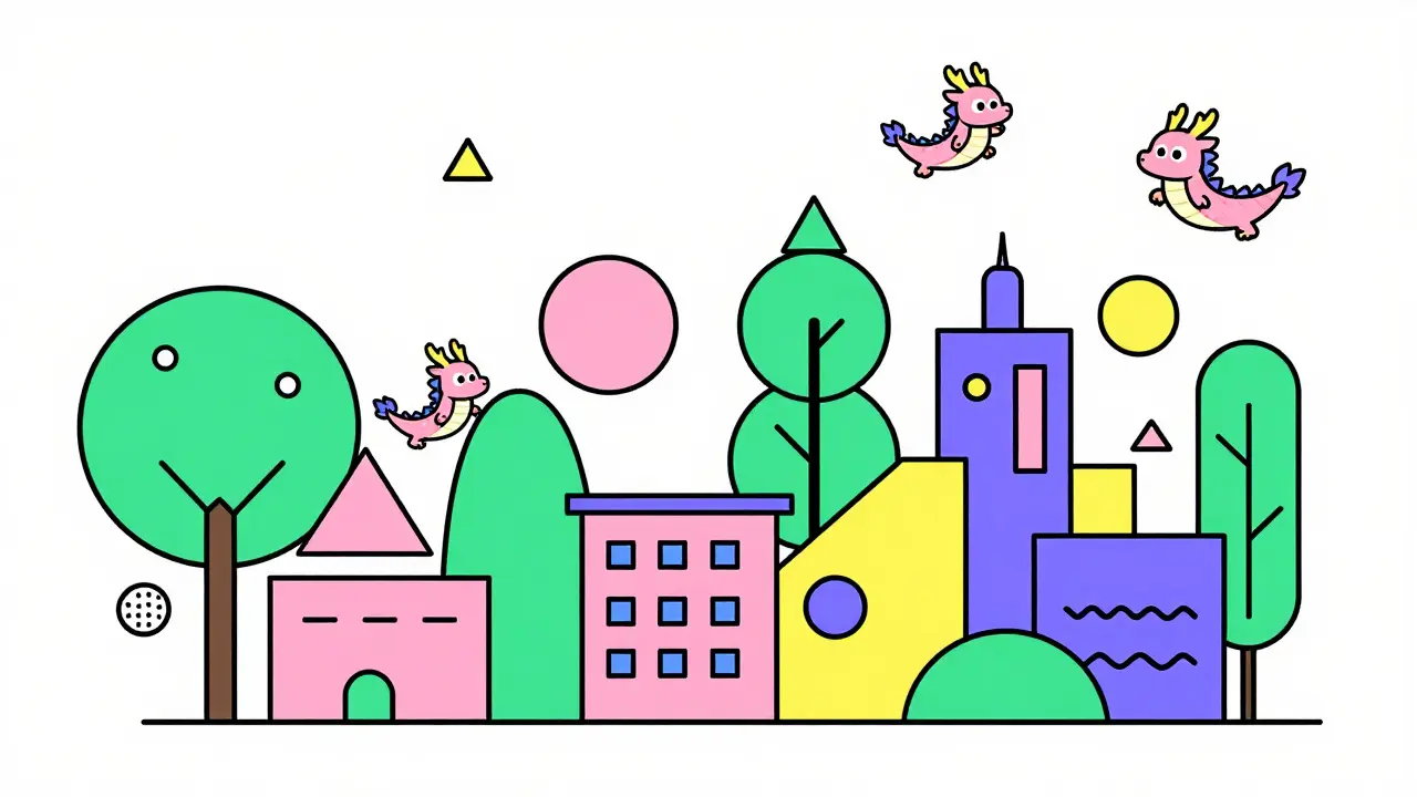 Écosystème métavers abstrait avec dragons et formes