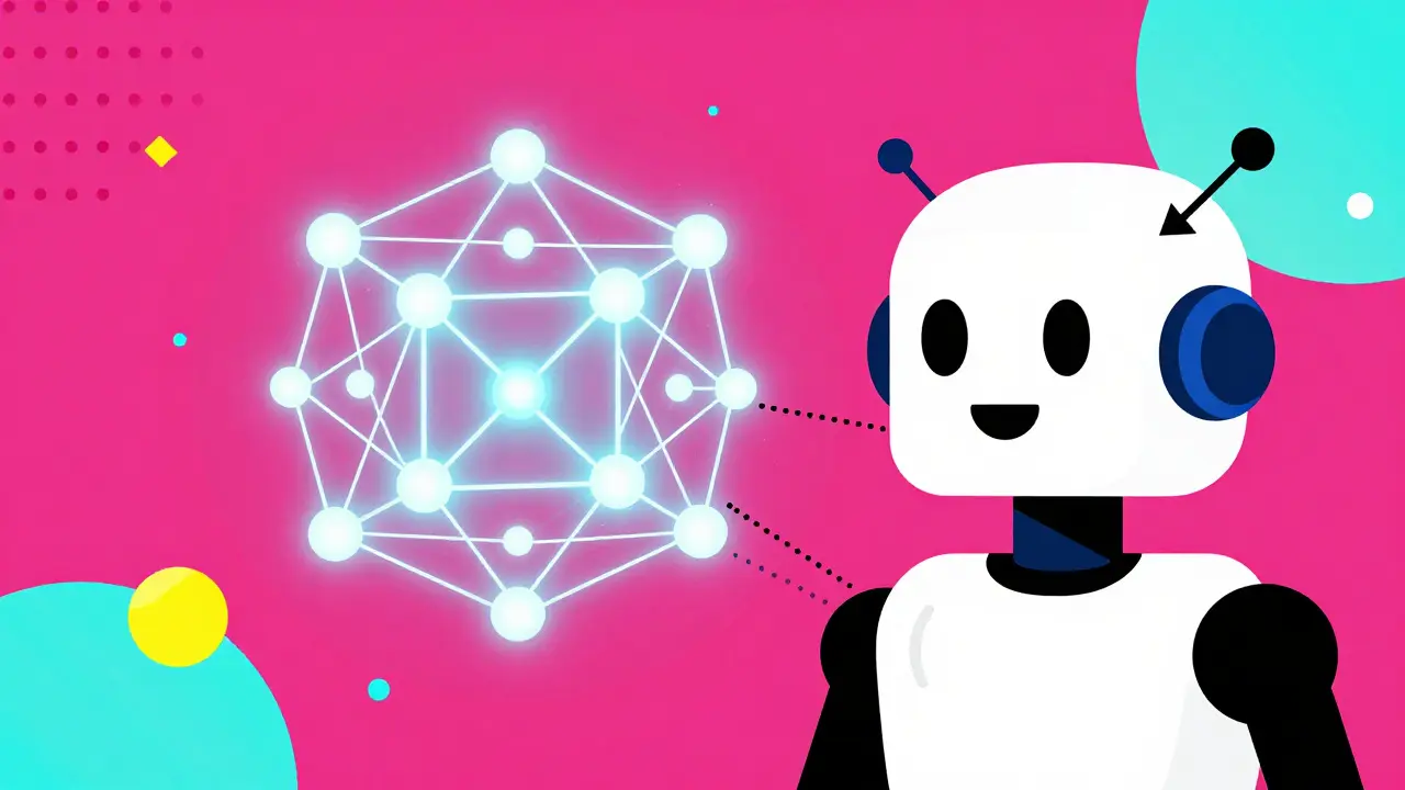 IA et blockchain combinées dans un style graphique Memphis