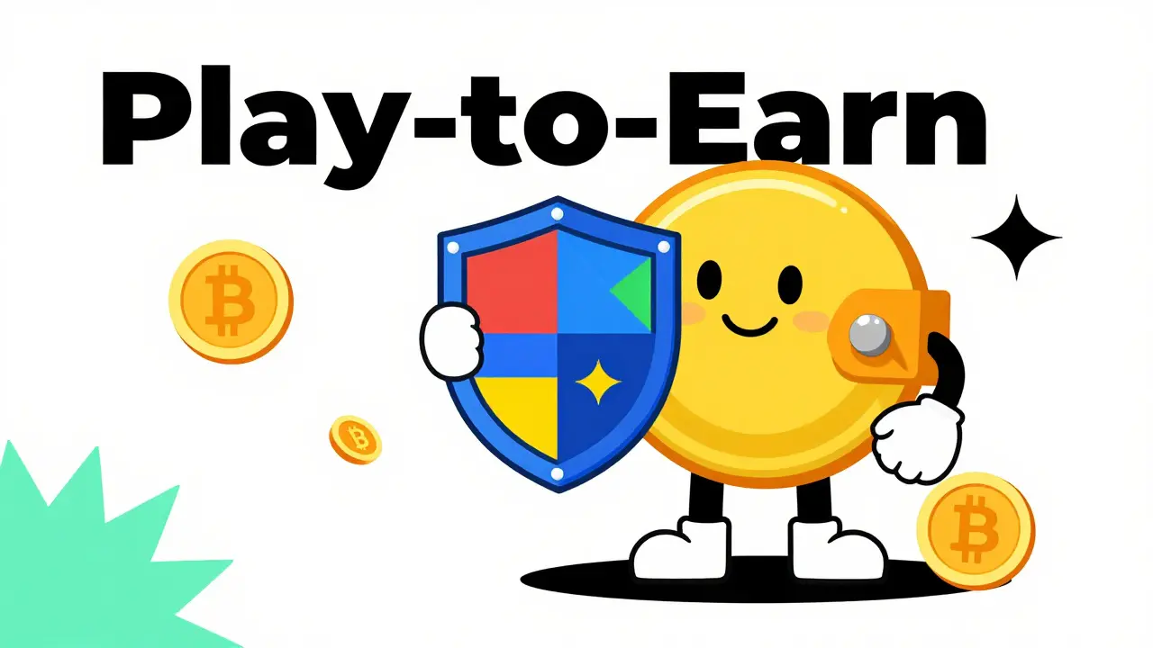 Personnage cartoon protégeant son portefeuille crypto