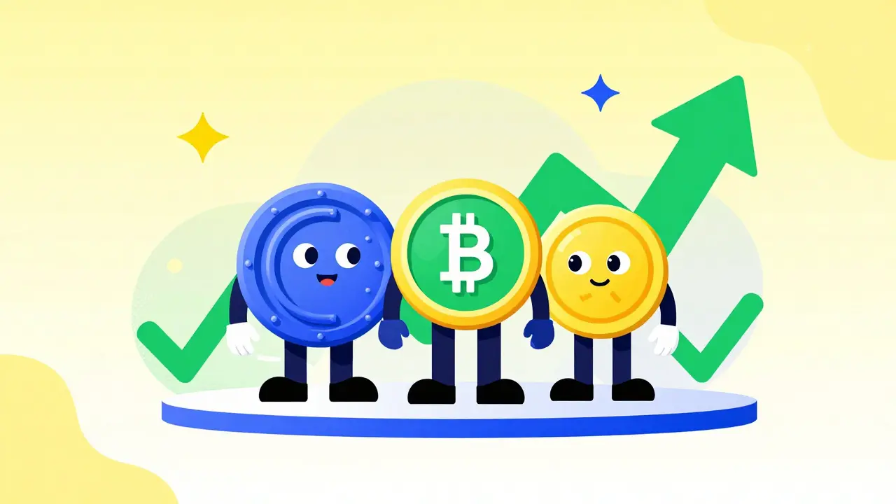 Projets cryptos légitimes représentés par des icônes sécurisées et des signes de croissance