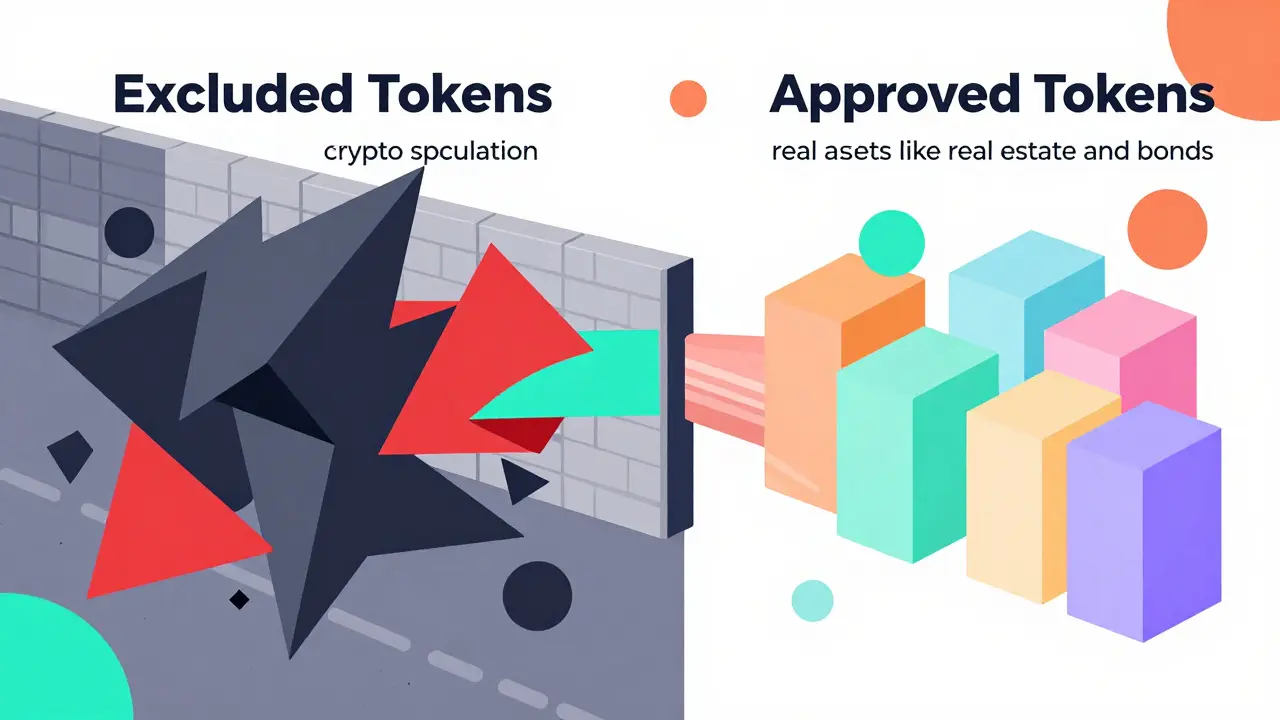 Style Memphis : contraste entre tokens exclus et actifs tokenisés approuvés