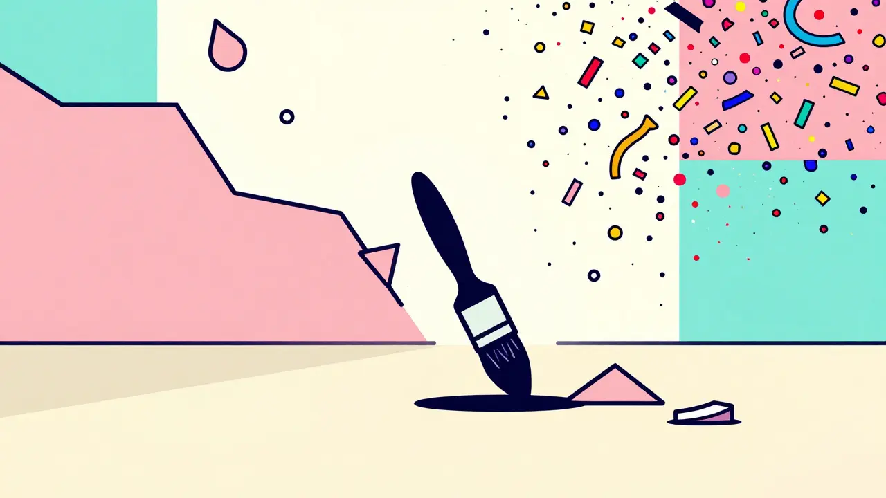 Pinceau solitaire entouré de formes fragmentées illustrant la baisse d'utilité du token BRUSH