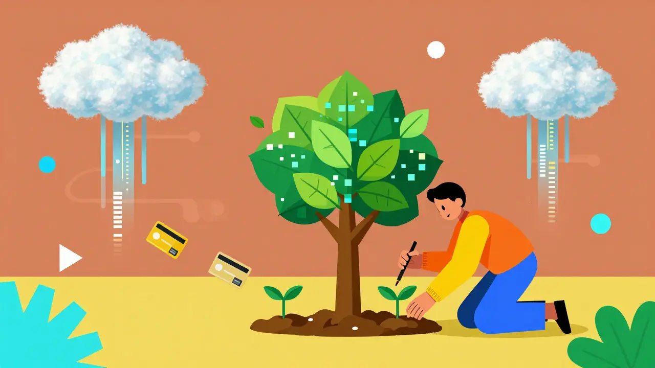 Artiste numérique plantant un arbre virtuel