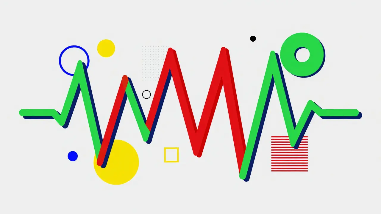 Graphique boursier stylisé avec formes géométriques représentant la volatilité