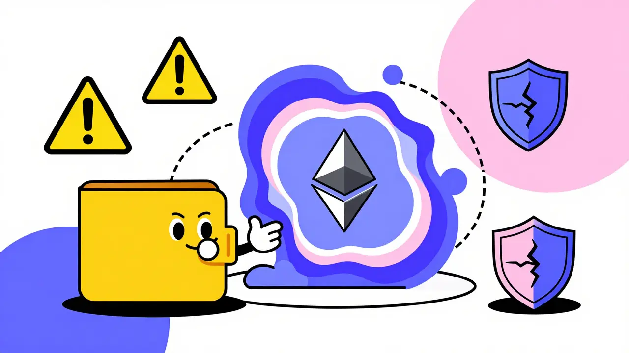 Portefeuille Web3 et risques cryptos illustrés style Memphis