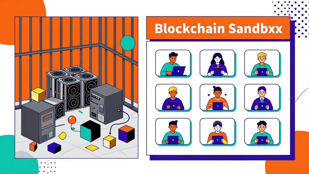 Style Memphis : Contraste entre prison et sandbox blockchain