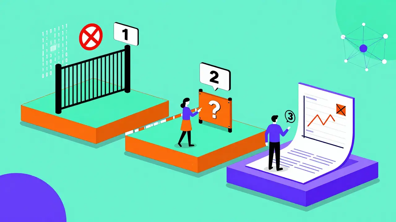Trois niveaux de restriction représentés par des plateformes abstraites