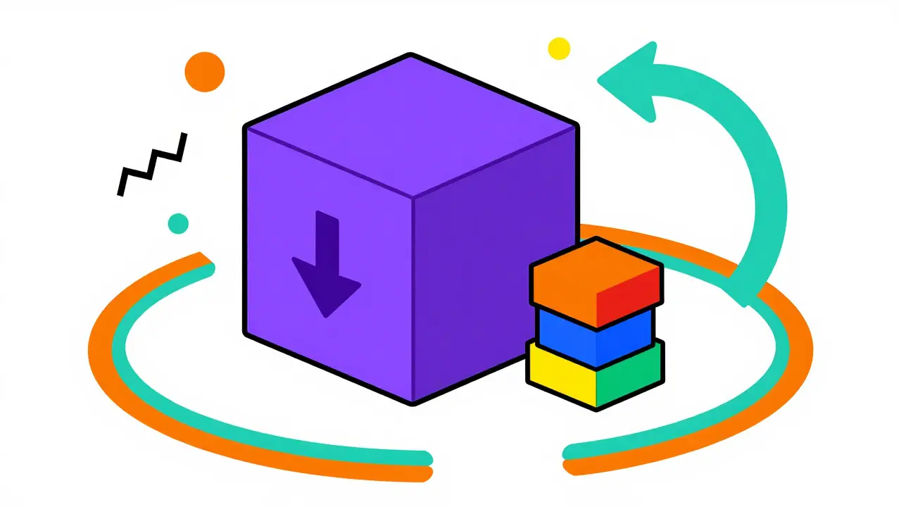 Cubes abstraits et flèches circulaires représentant les récompenses automatiques