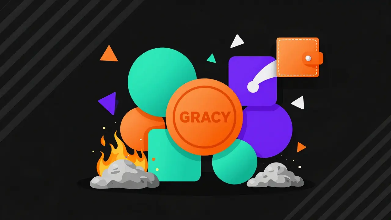 Formes abstraites représentant la brûlure de tokens et l'économie de Gracy