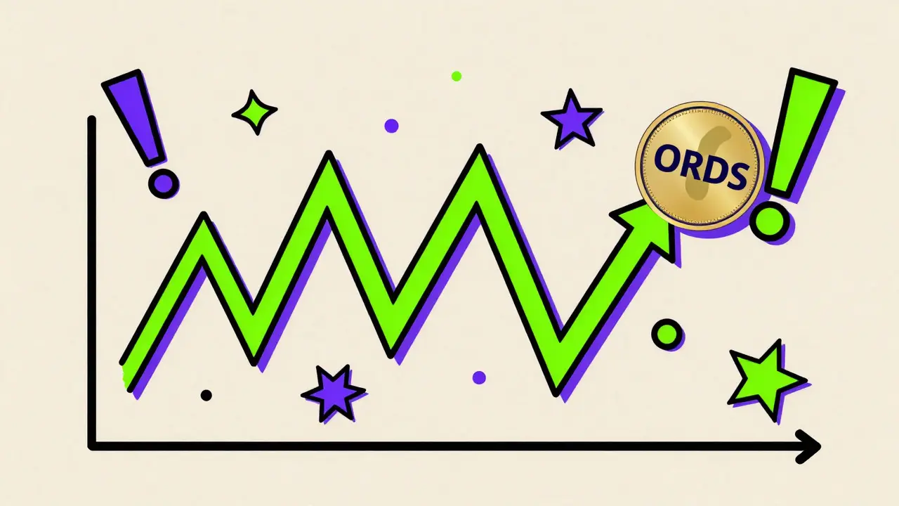 Graphique de volatilité dynamique du jeton ORDS en design Memphis