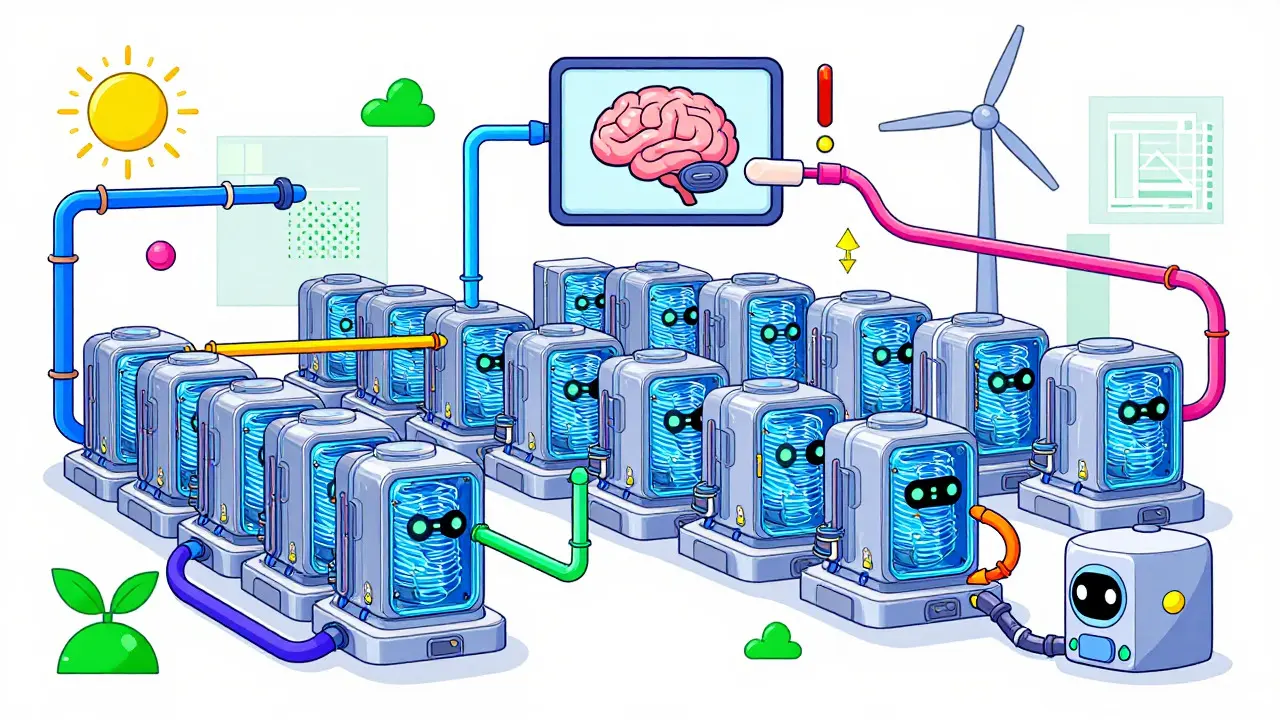 Style Memphis : mineurs automatisés et IA dans une infrastructure minière futuriste