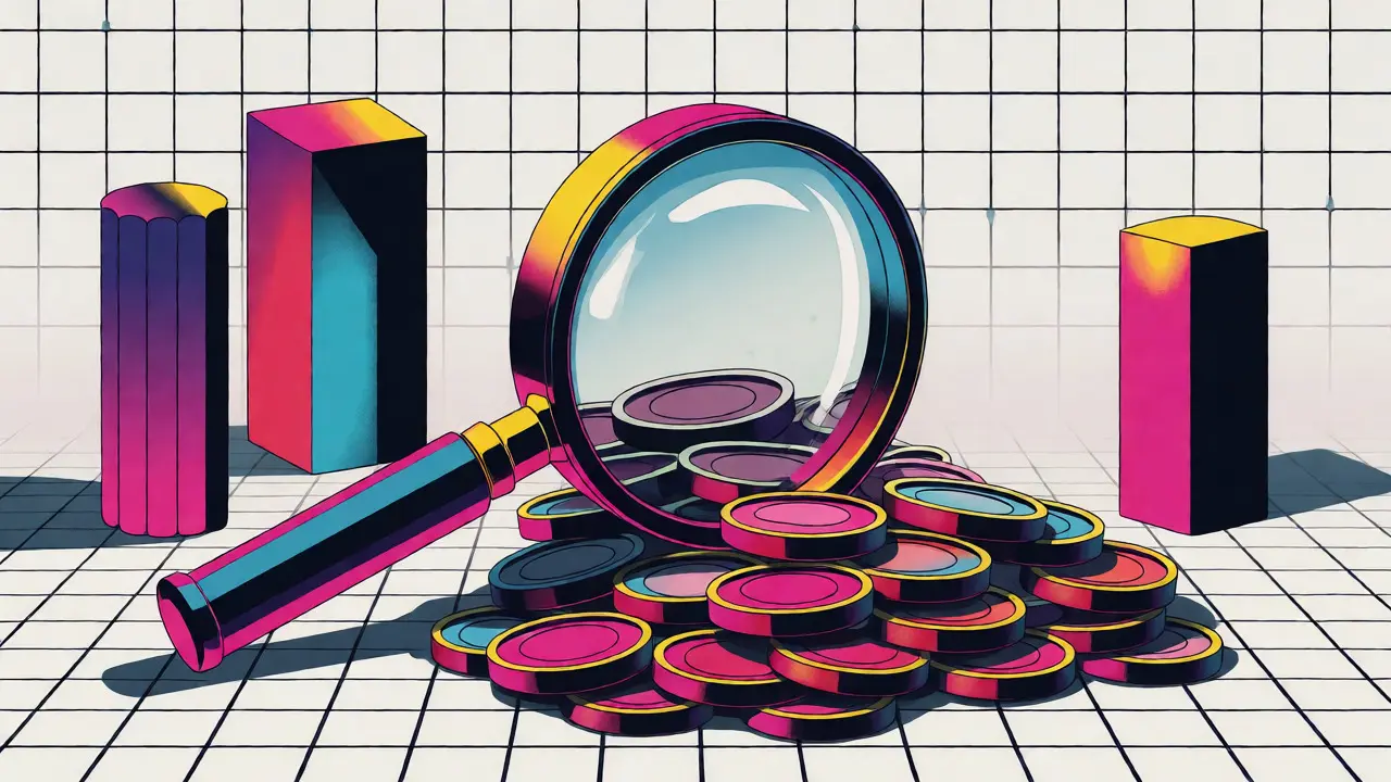 Loupe géométrique révélant le vide des tokens OKFLY en 2026