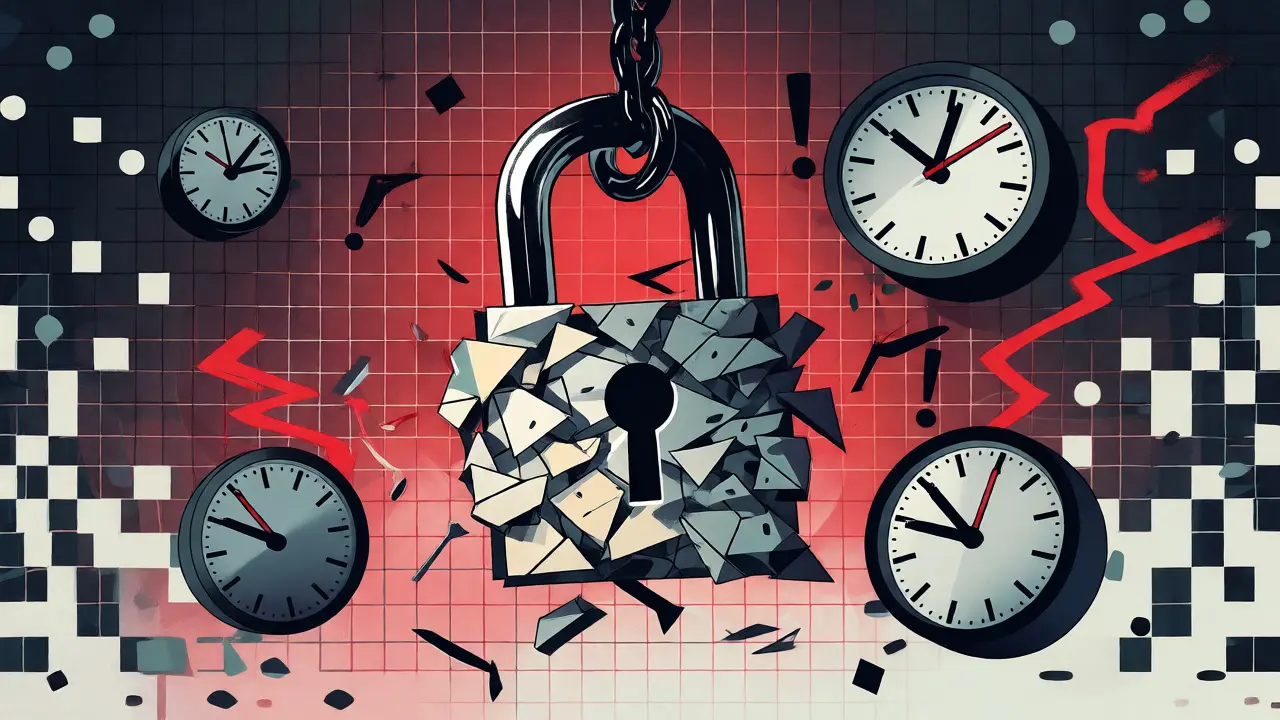 Visuel Memphis montrant un cadenas brisé et des horloges déformées pour les retraits bloqués.